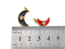 Load image into Gallery viewer, Enamel Moon Star charm, Black Red White Gold CZ Half Moon Pendant, Enamel Moon charm, 10x19mm/18x21mm, sku#FH14