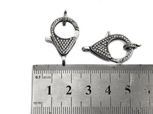 Load image into Gallery viewer, CZ Micro Pave Teardrop Lobster Claw Clasp, Cubic Zirconia Clasp, Antique Silver Plated Clasp, 18x26mm,sku#H173