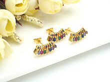 Load image into Gallery viewer, PRESELLING CZ Micro Pave Stud Earring Wires, Rainbow Shape Earrings, Colorful CZ micro pave earrings, 8x17mm, sku#J228
