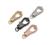 Load image into Gallery viewer, Full CZ Micro Pave Lobster Claw Clasp/Link Connector with Jump Ring, Pave Claw Clasp, Diamond Pave Clasp, 27x14mm,Sku#H307