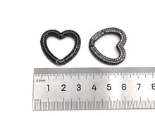 Load image into Gallery viewer, NEW STYLE!!! Fully CZ Micro Pave Heart Carabiner Clasp with Easy Open Spring, Heart Spring Snap Clasp, 26x28mm, sku#H259