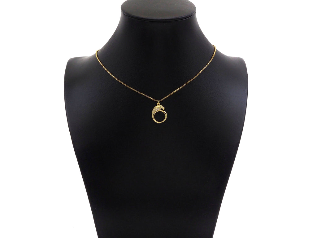 CZ Micro Pave Leopard Head With Round Ring Shape Pendant Charm,Cubic Zirconia Gold Charm, Necklace Bracelet Charm Pendant,14x18mm, Sku#F1374