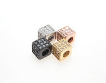 Load image into Gallery viewer, CZ Micro Pave Cube Large Hole Spacer Beads, Cubic Zirconia Spacer Beads, Gold,Silver,Rose Gold,Black Tone, 6mm,sku#G408