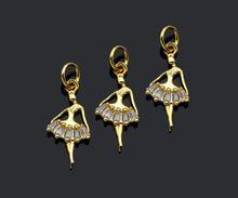 Load image into Gallery viewer, CZ Micro Pave Ballet Dancer Shape Pendant,18K Dainty Gold Dancing Girl Charm, Necklace Bracelet Charm Pendant,8x16mm,Sku#FH155