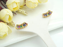 Load image into Gallery viewer, PRESELLING CZ Micro Pave Stud Earring Wires, Rainbow Shape Earrings, Colorful CZ micro pave earrings, 8x17mm, sku#J228