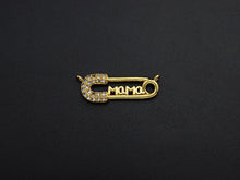 Load image into Gallery viewer, CZ Micro Pave Mama Safety Pin Pendant, Safety Pin Cubic Zirc