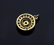Load image into Gallery viewer, CZ Micro Pave Evil Eye On Round Pendant,Cubic Zirconia Round Evil Eye Pave Pendant Beads, Pave Charm, 11x13mm, SKU#F1190