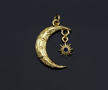 Load image into Gallery viewer, Cobalt CZ Micro Pave Cresent Moon With North Star Shape Pendant Charm, Cubic Zirconia Moon Charm,15x22mm,Sku#LK158
