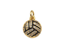Load image into Gallery viewer, CZ Micro Pave Gold Silver Volleyball Charm, Cubic Zirconia Pendant, Volleyball Charm, CZ Micro Pave Sport ball Pendant,10x12mm, Sku#F1349