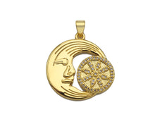 Load image into Gallery viewer, CZ Micro Pave Flower Cresent Moon Shape Pendant/Charm,Cubic Zirconia Medallion Charm, Necklace Bracelet Charm Pendant,25mm, Sku#LK196