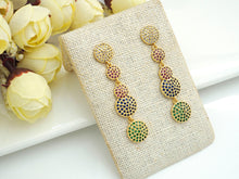 Load image into Gallery viewer, Colorful CZ Micro Pave Five Round Dots Dangle&amp;Drop Earrings, Colorful CZ micro pave earrings, Statement Earrings, 47mm, sku#J275