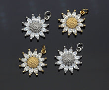 Load image into Gallery viewer, CZ Micro Pave Sunflower Pendant, Gold/Silver Plated Jewelry, sku#F1219C