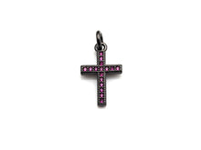 Load image into Gallery viewer, CZ Micro Pave Cross Charm, Black/Fuchsia/Turquoise/Cobalt Blue Cubic Zirconia Cross, 10x16mm, sku#X143