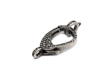 Load image into Gallery viewer, CZ Micro Pave Teardrop Lobster Claw Clasp, Antique Silver Plated Cubic Zirconia Clasp, 12x23mm,sku#H174