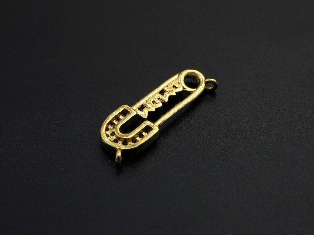 CZ Micro Pave Mama Safety Pin Pendant, Safety Pin Cubic Zirc