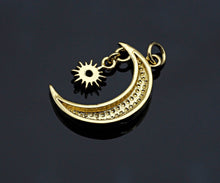 Load image into Gallery viewer, Cobalt CZ Micro Pave Cresent Moon With North Star Shape Pendant Charm, Cubic Zirconia Moon Charm,15x22mm,Sku#LK158