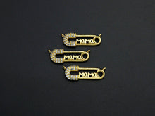 Load image into Gallery viewer, CZ Micro Pave Mama Safety Pin Pendant, Safety Pin Cubic Zirc