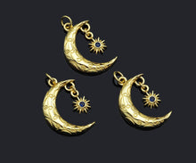 Load image into Gallery viewer, Cobalt CZ Micro Pave Cresent Moon With North Star Shape Pendant Charm, Cubic Zirconia Moon Charm,15x22mm,Sku#LK158