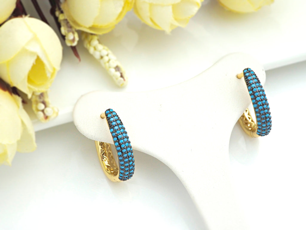 Colorful CZ Gold Hoop Earrings, Sku#J242