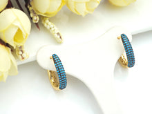 Load image into Gallery viewer, Colorful CZ Gold Hoop Earrings, Sku#J242