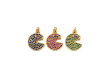Load image into Gallery viewer, CZ Micro Pave Cobalt/Fuchsia/Green Pac-Man Pendant, CZ Pave Pac-Man Face Pendant, sku#F1142C