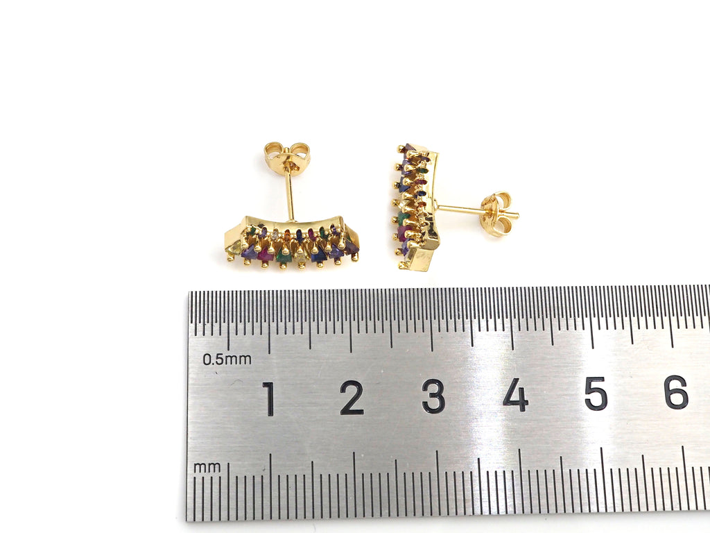PRESELLING CZ Micro Pave Stud Earring Wires, Rainbow Shape Earrings, Colorful CZ micro pave earrings, 8x17mm, sku#J228