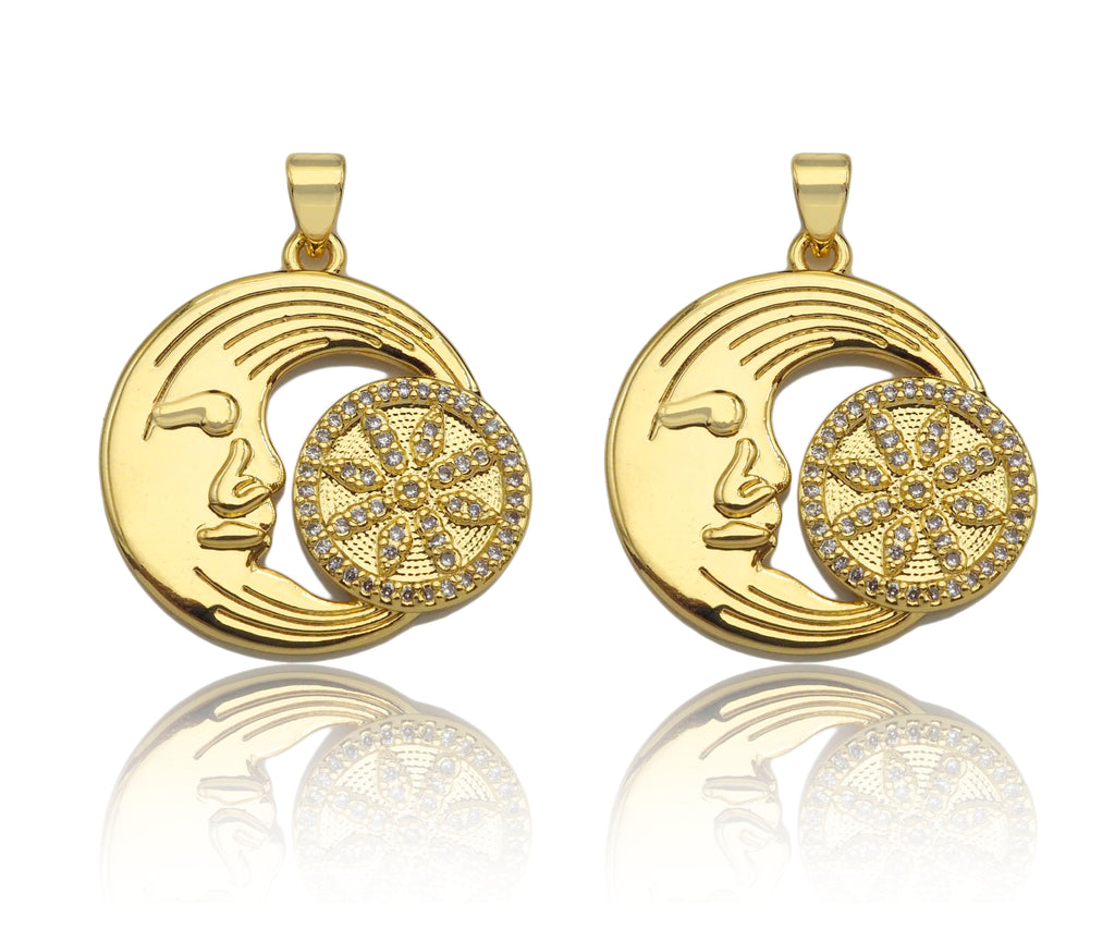 CZ Micro Pave Flower Cresent Moon Shape Pendant/Charm,Cubic Zirconia Medallion Charm, Necklace Bracelet Charm Pendant,25mm, Sku#LK196
