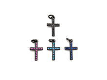 Load image into Gallery viewer, CZ Micro Pave Cross Charm, Black/Fuchsia/Turquoise/Cobalt Blue Cubic Zirconia Cross, 10x16mm, sku#X143