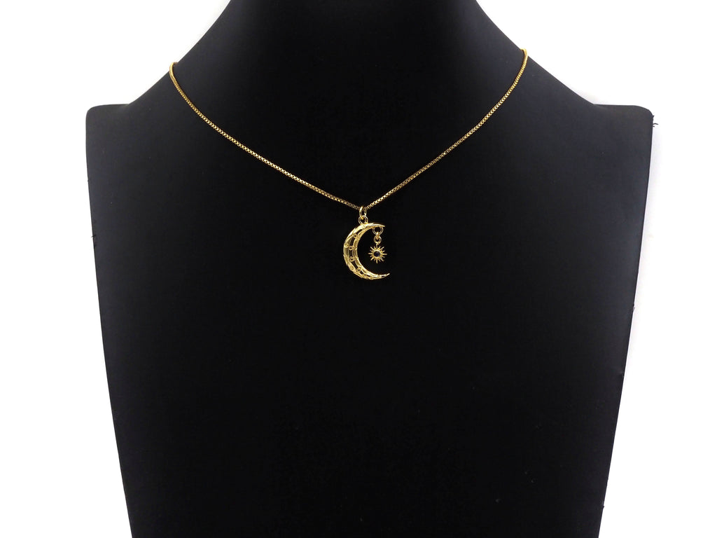 Cobalt CZ Micro Pave Cresent Moon With North Star Shape Pendant Charm, Cubic Zirconia Moon Charm,15x22mm,Sku#LK158
