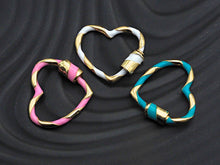 Load image into Gallery viewer, Colorful Enamel Pave Heart Shape Clasp, Gold Carabiner Clasp, 23x25mm, sku#H162