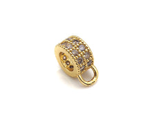 Load image into Gallery viewer, Clear CZ Micro Pave Double Row Charm Holder, Cubic Zirconia Round Ring Spacer Charm,Gold/Silver/Rose Gold/Black Tone,3x8mm,sku#L322