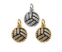 Load image into Gallery viewer, CZ Micro Pave Gold Silver Volleyball Charm, Cubic Zirconia Pendant, Volleyball Charm, CZ Micro Pave Sport ball Pendant,10x12mm, Sku#F1349