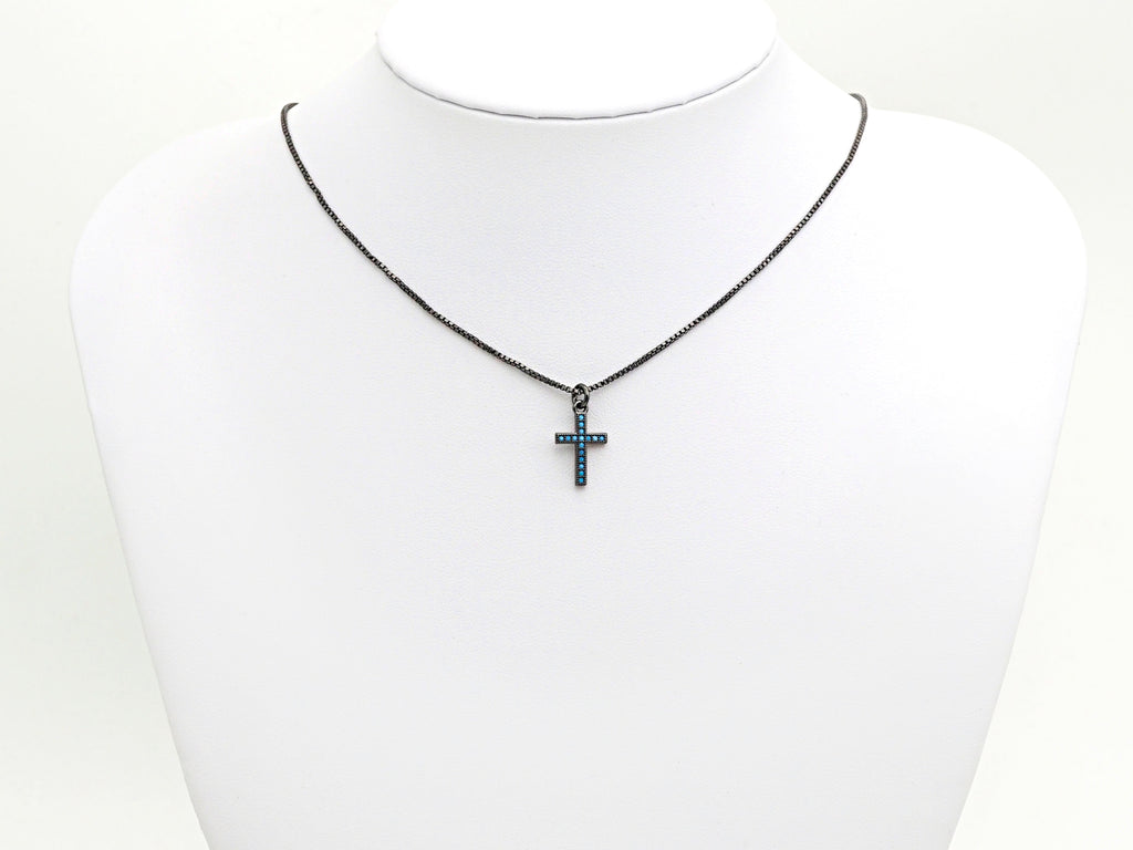CZ Micro Pave Cross Charm, Black/Fuchsia/Turquoise/Cobalt Blue Cubic Zirconia Cross, 10x16mm, sku#X143