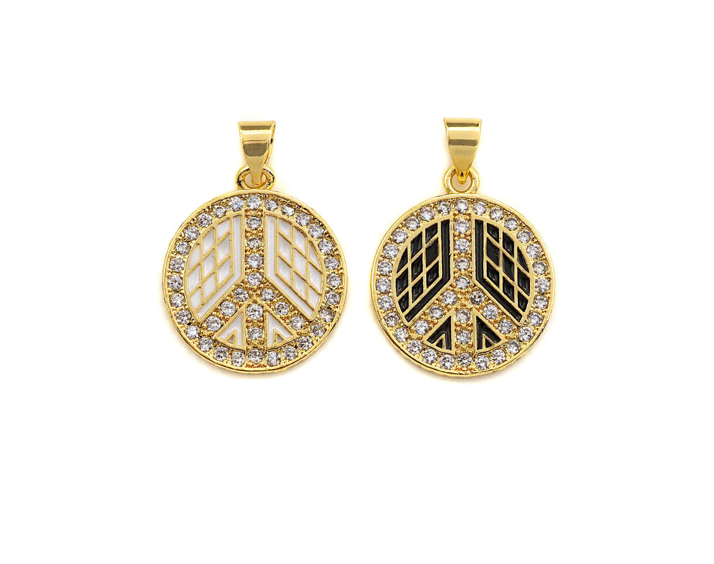 Enamel White Black Patten Peace Sign Round Coin Pendant,CZ Micro Pave Oil Drop pendant,Enamel pendant,Enamel Jewelry, 18x21mm,sku#F1065