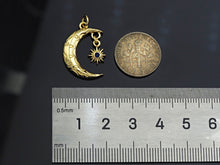 Load image into Gallery viewer, Cobalt CZ Micro Pave Cresent Moon With North Star Shape Pendant Charm, Cubic Zirconia Moon Charm,15x22mm,Sku#LK158