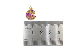 Load image into Gallery viewer, CZ Micro Pave Cobalt/Fuchsia/Green Pac-Man Pendant, CZ Pave Pac-Man Face Pendant, sku#F1142C