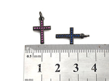 Load image into Gallery viewer, CZ Micro Pave Cross Charm, Black/Fuchsia/Turquoise/Cobalt Blue Cubic Zirconia Cross, 10x16mm, sku#X143