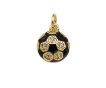Load image into Gallery viewer, CZ Pave Black Enamel Soccer Ball Pendant, Pave Soccer Ball Charm, Sports Ball pendant, Enamel Jewelry,10x12mm,sku#F1350
