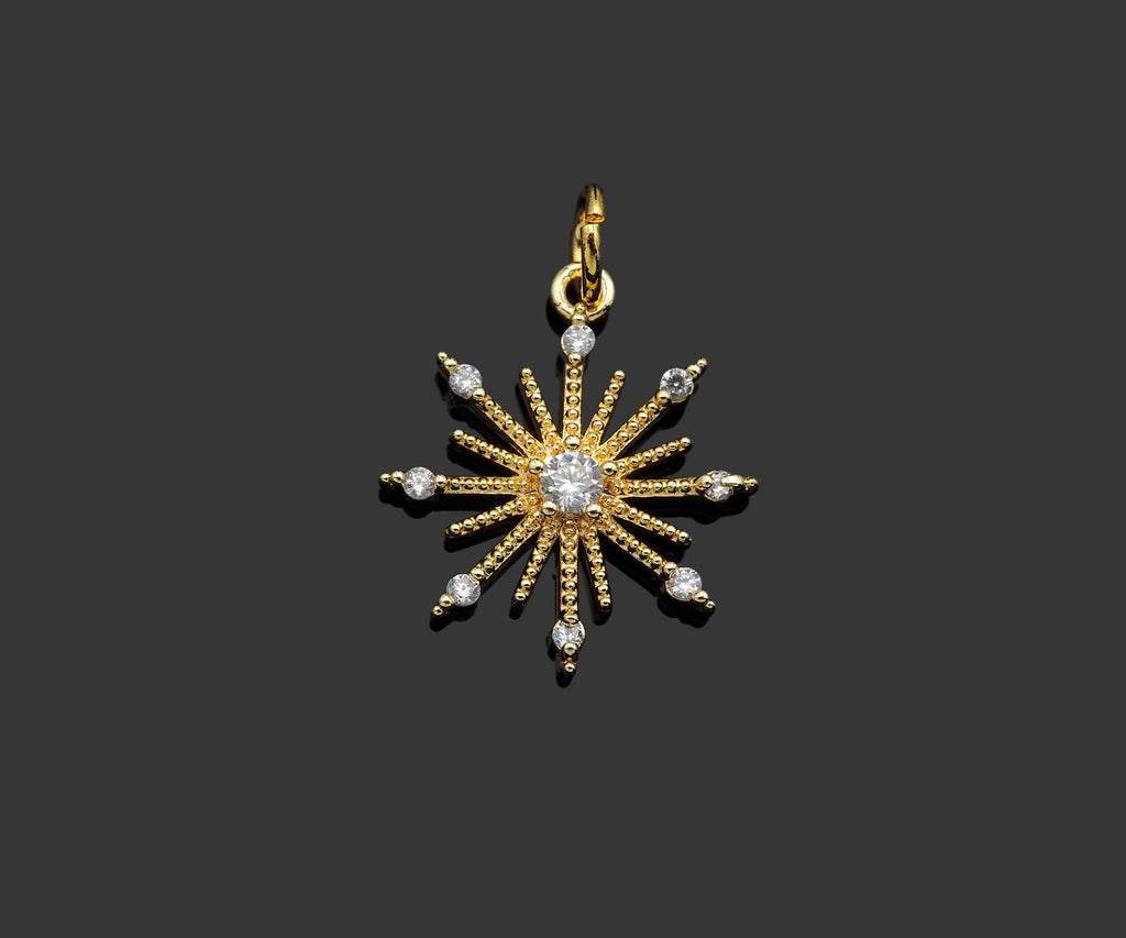 CZ Micro Pave North Star Flower Shape Pendant/Charm, 14K Gold Filled Star Charm, Necklace Bracelet Charm Pendant,15x17mm,Sku#LX02