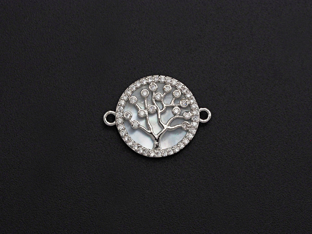 CZ Micro Pave Lucky Tree on Mother-of-pearl Connector, Cubic