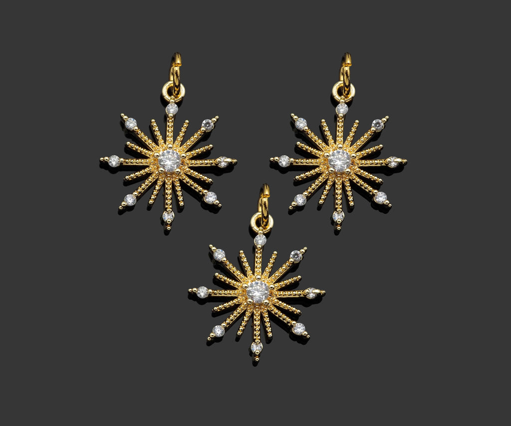 CZ Micro Pave North Star Flower Shape Pendant/Charm, 14K Gold Filled Star Charm, Necklace Bracelet Charm Pendant,15x17mm,Sku#LX02