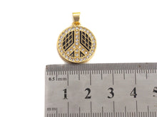 Load image into Gallery viewer, Enamel White Black Patten Peace Sign Round Coin Pendant,CZ Micro Pave Oil Drop pendant,Enamel pendant,Enamel Jewelry, 18x21mm,sku#F1065