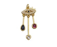 Load image into Gallery viewer, Clorful CZ Micro Pave Evil Eye With Heart Teardrop Coin Pendant Shape Charm Pendant, Cubic Zirconia Evil Eye Charm,16x38mm,Sku#LK159