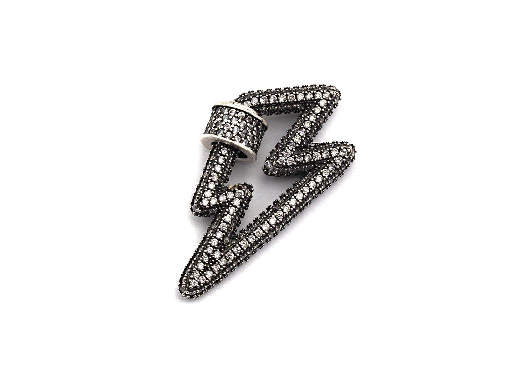 Antique Silver Clear CZ Micro Pave Lightning Shape Clasp, Antique Silver Plated Clasp, 17x33mm, sku#H163