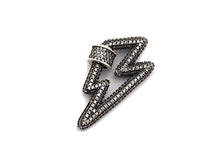 Load image into Gallery viewer, Antique Silver Clear CZ Micro Pave Lightning Shape Clasp, Antique Silver Plated Clasp, 17x33mm, sku#H163