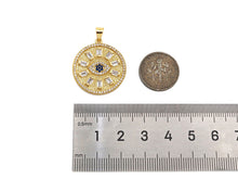 Load image into Gallery viewer, Big CZ Micro Pave Evil Eye On Round Coin Shape Pendant/Charm,Cubic Zirconia Medallion Charm, Necklace Bracelet Charm, 26x23mm, Sku#F1360