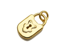 Load image into Gallery viewer, Dainty Gold Padlock Charms, Dainty Lock Teddy Bear Charms, Gold Char Pendant, Padlock Necklace Charms, 9x15mm, Sku#F1339