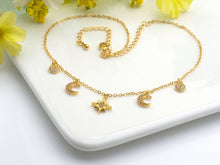Load image into Gallery viewer, Gold Moon Star Coin Charm Necklace, z708
