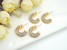 Load image into Gallery viewer, CZ Micro Pave Semicircle C Shape Earrings, sku#J229