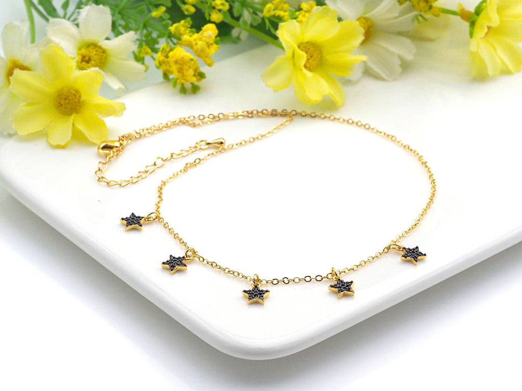 Dainty Gold Black Star Layering Necklace, Gold Necklace, Layering Necklace, Star Necklace, Choker Necklace, Mom Christmas Gift, sku# Z712